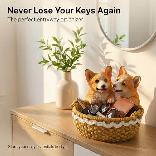 Figura de resina Corgi en canasta para decoración miniatura 5