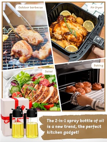 Oil Sprayer for Cooking 2pcs,2 in 1 Oil Dispenser and Oil Sprayer Kitchen Devices-16oz Glass Oil Spray Bottle,Mist Olive Oil Dispenser for Kitchen,Air Fryer,Salad, Grill (Black Kitchen Equipment) - Image 8