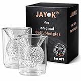 JAY K Golf Shotglas 5cl – 3D Golfball Design im Glas – Doppelwandiges Schnapsglas – premium Geschenk für Golfer Männer Frauen & Golf-Fans – Golfshots Geschenkidee Zubehör, 2 St.