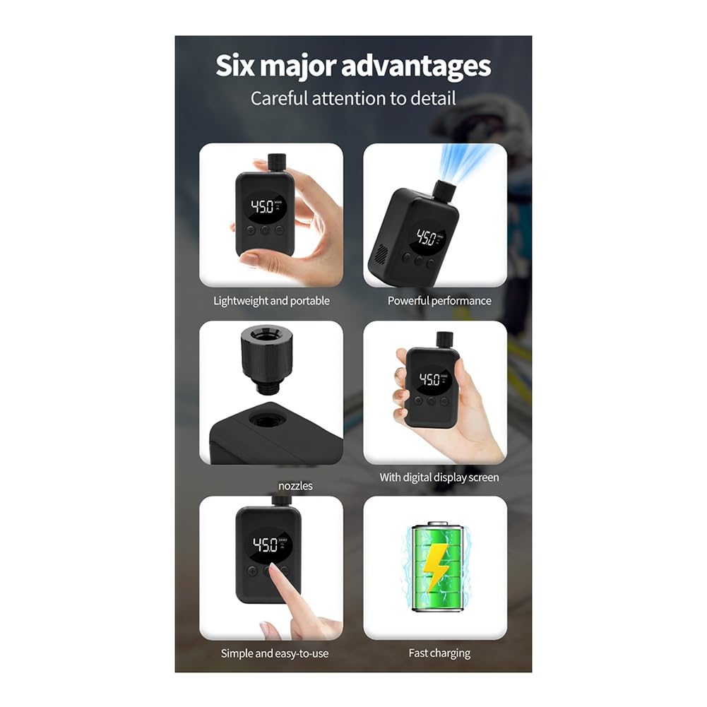 Mini pompa ad aria elettrica portatile per bicicletta con valvole, adatto per bici da strada e moto,