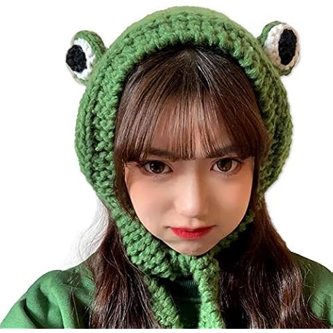 Tocwick Frog Hat Knitted Frog Hat Crochet Headband Cute Outdoors Big Eye Frog Cap Ear Protective Festival Cosplay Hat Women Girls Cover