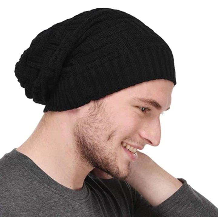 Black Slouchy Knit Beanie Cap for Men, 38 CM Length-picture-13