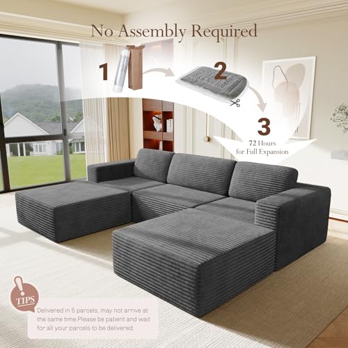 Image of Vesgantti 119 inch Oversized U-Shaped Modular Sectional Sofa, Corduroy Cloud Couch with Deep Seating & Spring Support, Convertible Sofa with 2 Ottomans, Boneless Couch, No Assembly Required, Grey