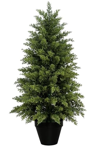 Maviss Diary 3ft Artificial Cedar Topiary Tree Set of 1 Realistic Faux Evergreen Shrub Plant in Planter Indoor Outdoor Fake Cedar Tree for Front Porch Entryway Office & Home Decor