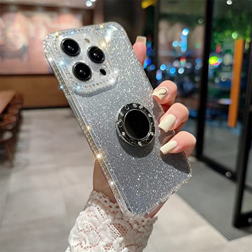 Coque iPhone 12 Pro Max pailletée avec support anneau diamant transparent