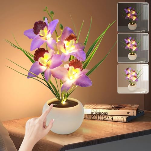 BVI BOOMERVIVI Luce notturna a forma di fiore artificiale, dimmerabile continuamente, ricaricabile tramite USB, con lampada da vaso, lampada da tavolo a LED, luci paesaggistiche decorative per