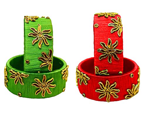 Silk Bangle Set with Kindan Bangles - 2 Sets