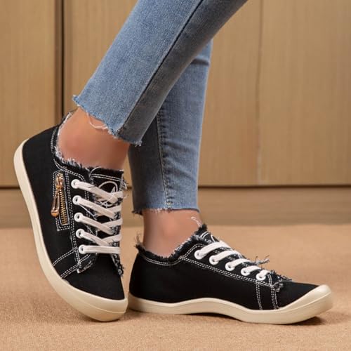 Women's Canvas Walking Shoes Casual Low Top Sneakers Fashion Womens Lace Up Tennis Canvas Shoes Comfortable Loafers Ladies Soft Soled Non-Slip Lightweight Breathable Orthotic Sneaker3