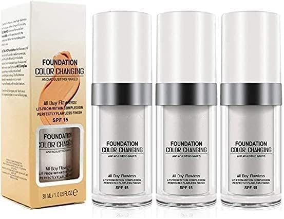 Foundation Color Changing For Mature Skin, Flawless Color Changing Warm Skin Tone Foundation SPF 15, All Day Flawless Foundation Waterproof, Lightweight, Long Lasting Natural Makeup, 30 ML