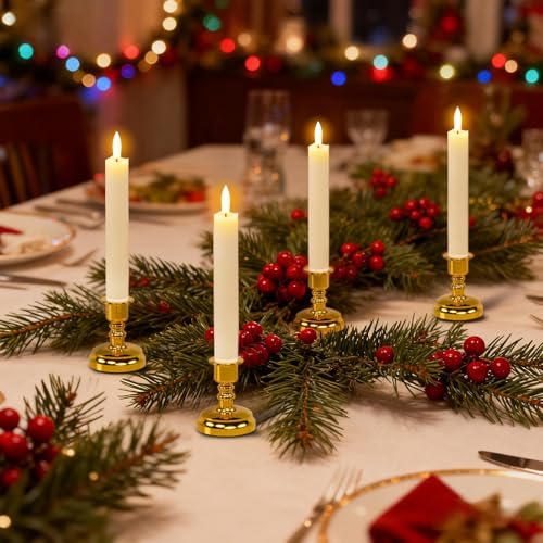 Image of Wondise Flameless Window Candles with Remote Timer, 7 inch Battery Operated 3D Wick Real Wax LED Flickering Taper Candles for Christmas Decoration, Removable Gold Holder and Suction Cups Included 4Pack