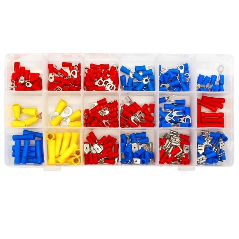 Kit di terminali a crimpare per cavi elettrici da 300 pezzi, connettori a forcella con terminazione isolata, rosso, giallo e blu, set di terminali assortiti.