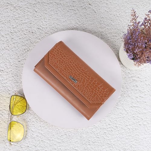 Image of Mochi Women Tan Faux Leather Casual Clutch with Premium Metal Logo (95-134)