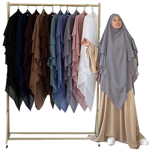 Écharpe musulmane 3 couches Abaya Jilbab Islam Niqab Hijab Long Khimar Ramadan Aïd Vêtement de prière Hijab, gris, taille unique Écharpe musulmane 3 couches Abaya Jilbab Islam Niqab Hijab Long Khimar Ramadan Aïd Vêtement de prière Hijab, gris, taille unique