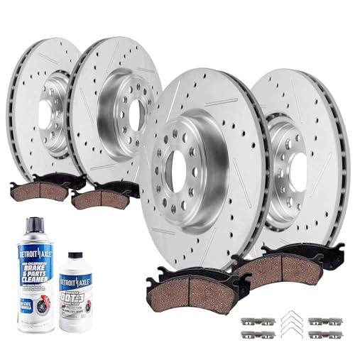 Detroit Axle - Brake Kit for 19-25 Ram 1500 Drilled and Slotted Disc Brake Rotors Ceramic Brakes Pads 2019 2020 2021 2022 2023 2024 2025 Replacement : 14.88 inch Front and 14.76 inch Rear Rotors