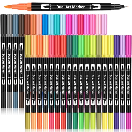 Maqhpu Filzstifte, 36 Farben Dual Brush Fineliner Feine Spitze & Pinsel Spitze, Filzstifte Dicke und Dünne für Erwachsene und Kinder, Pinselstifte für Bullet Journal, Zeichnen, Scrapbook, Schulbedarf