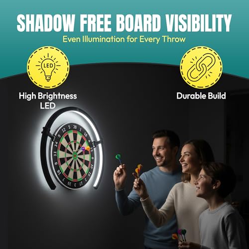 Dartboard Light Surround Ring Light with LED 270° Shadowless Adjustable Brightness Dart Board Lighting System, Heavy-Duty Metal Clamp Mount, Tool-Free Assembly, Universal Fit for Dartboards & Cabinets - Image 3