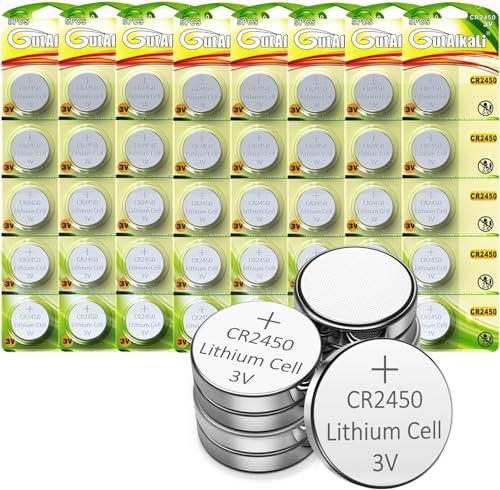 GutAlkaLi CR2450 Lithium-Knopfzellen, 40 Stück 3V Lithium Knopfzelle Elektro CR 2450