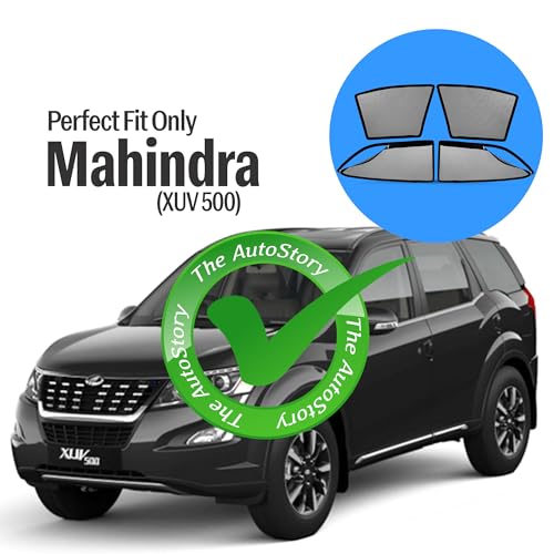 Image of AutoStory Magnetic Car Sunshade for XUV 500 | Front Half Cut for Mirror Visibility + Rear Full Coverage with Zipper | Heavy Heat & UV Protection | Privacy Side Window Curtains Shades