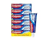 Colgate Advanced White Toothpaste, 6 x 75 ml - Whiter teeth in 10 Days - Clinically proven whitening - Teeth whitening toothpaste with micro-cleansing crystals - Mint toothpaste