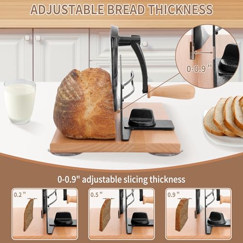 Image of CAWIU Manual Bread Slicer with Hand Crank- Adjustable Thickness Bread Cutter for Even Slices, Perfect for Homemade Sourdough, Sandwich, and More, Black