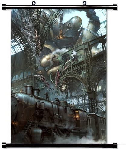 Home Decor Art Poster with Steampunk Train Station Fantasy Mobile Wallpaper Wall Scroll Poster Fabric Painting 23.6 X 35.4 Inch (60cm X 90 cm)
