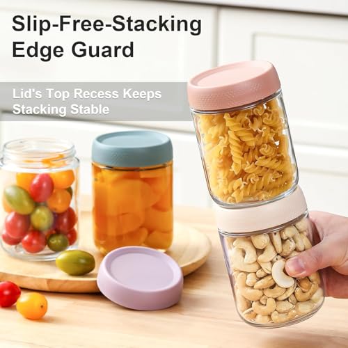 Image of KITOME Glass Jars With Airtight Lids, Overnight Oats Containers With Lids, Wide Mouth Mason Salad Jars, Glass Food Storage Leak Proof Containers For Snacks Yogurt Spices(Set Of 6, Size 16Oz)Assorted