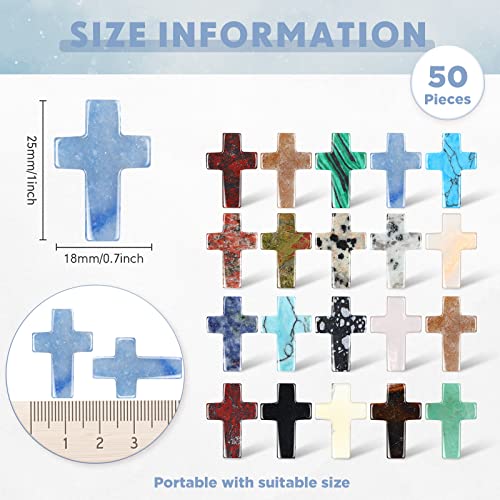 Nuenen 50 Pcs Cross Crystal Stone Bulks 1\'\' Natural Crystal Wall Cross Shaped Worry Stones Charm Palm Pocket Quartz Gift Halloween Easter Decor(0.71 x 0.98 x 0.24 Inch)
