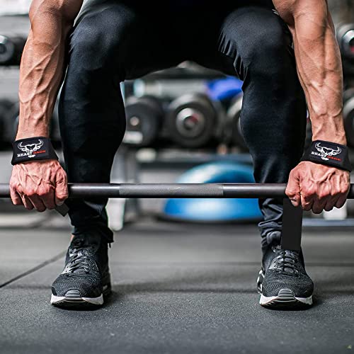 BEAST RAGE Zughilfen für Krafttraining Kreuzheben Gurte Frauen Männer (Gepolstert) Gewichthebergurte Baumwolle Handgelenkstütze Griffe Hantel Bar (Gel Schwarz) (Schwarz) – Bild 4