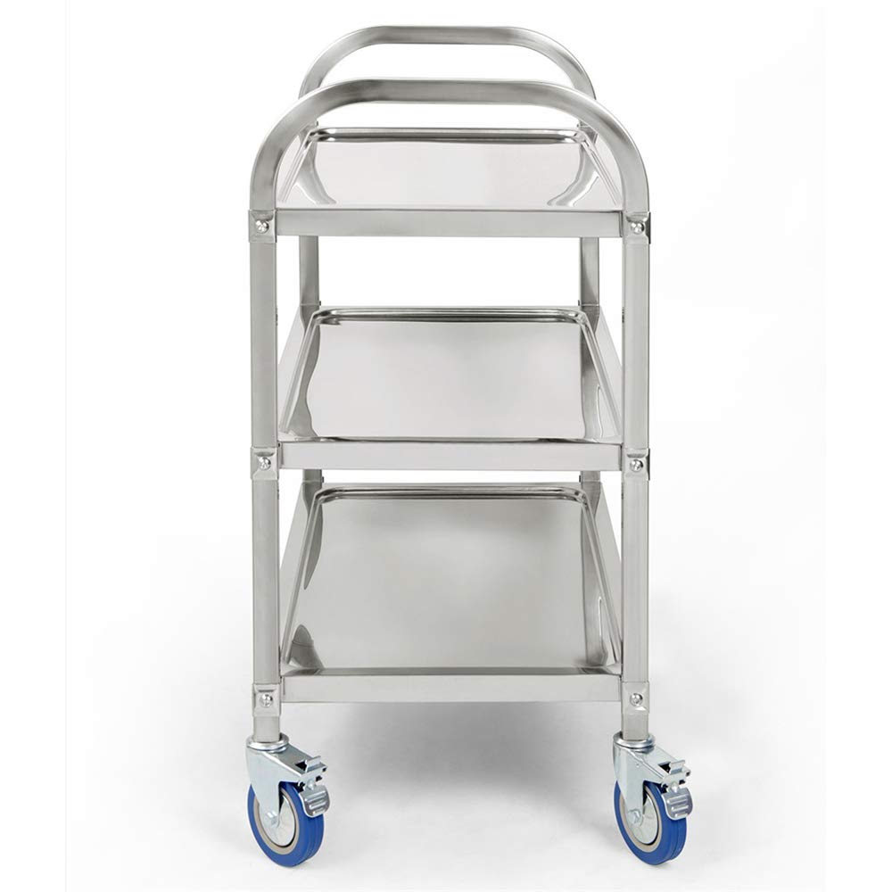 Carros de Servicio de 3 Niveles, Carro Grande de Acero Inoxidable con Rruedas Universales para Cocina/Hotel/Restaurantes/Hogar de Atención (Acero Inoxidable, 95x55x95cm)