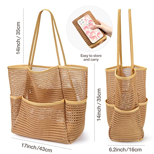 Image of KPX Beach Bag with Mini Pocket, Beach Tote Bags for Women Large Foldable Mesh Swimming Pool Travel Bags - Sandproof