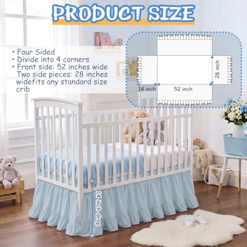 Image of Hahafelt Blue Crib Skirt for Baby Girls Boys, 100% Washed Cotton Bed Skirt