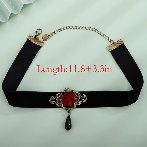 Miniatura 3 de Chargances Collar gótico de flor de rosa roja, gargantilla de terciopelo negro, collar con colgante de cristal imperio, collar de Halloween,