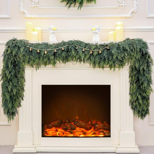 1Pcs 9Ft Real Touch Christmas Cedar Garland, Realistic Full Cedar Garland, Green Artificial Pine Needles Garlands for Mantel, Fireplace, Stairs Railing, Tables, Christmas Decorations - image 1