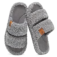 EverFoams Womens Fuzzy Open-toe Slippers Soft Comfy Memory Foam Indoor House Shoes Cool Gray,7-8 US