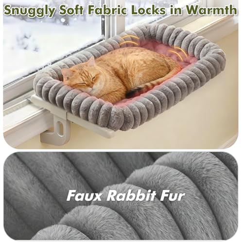 Image of Cloud-Cuddle Cat Window Perch with 4-Sided Bolster, Zipper Design Cushion Window Seat for Window Sill, Sturdy Metal Frame & Easy Assembly Pet Hammock Bed for Indoor Cats (Gray, Large)