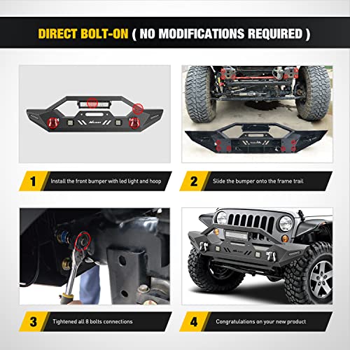 Image of Nilight Front and Rear Bumper Compatible for 2018 2019 2020 2021 2022 2023 Wrangler JL,Rock Crawler with Hitch Receiver Winch Plate & Nilight Upgraded LED Lights & D-Rings Off Road