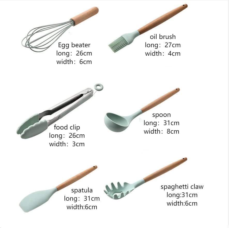 Generisch Küchenutensilien-Set Aus Silikon, Hitzebeständig, Antihaftbeschichtet, Bpa-frei, Mit Holzgriffen, 12-teiliges Set (Grey)