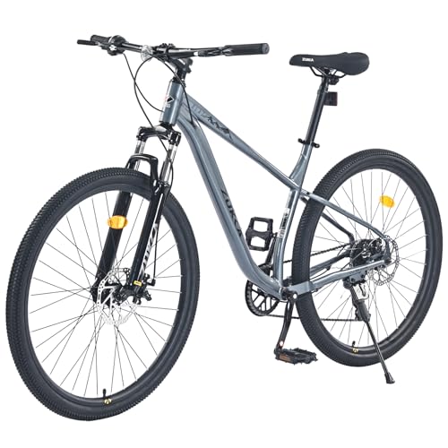 27.5 inch Mountain Bike 8 Speed Front Suspension Bicycle Dual Disc Brake Bike Hardtail Bicycle for Men Women (Gray)