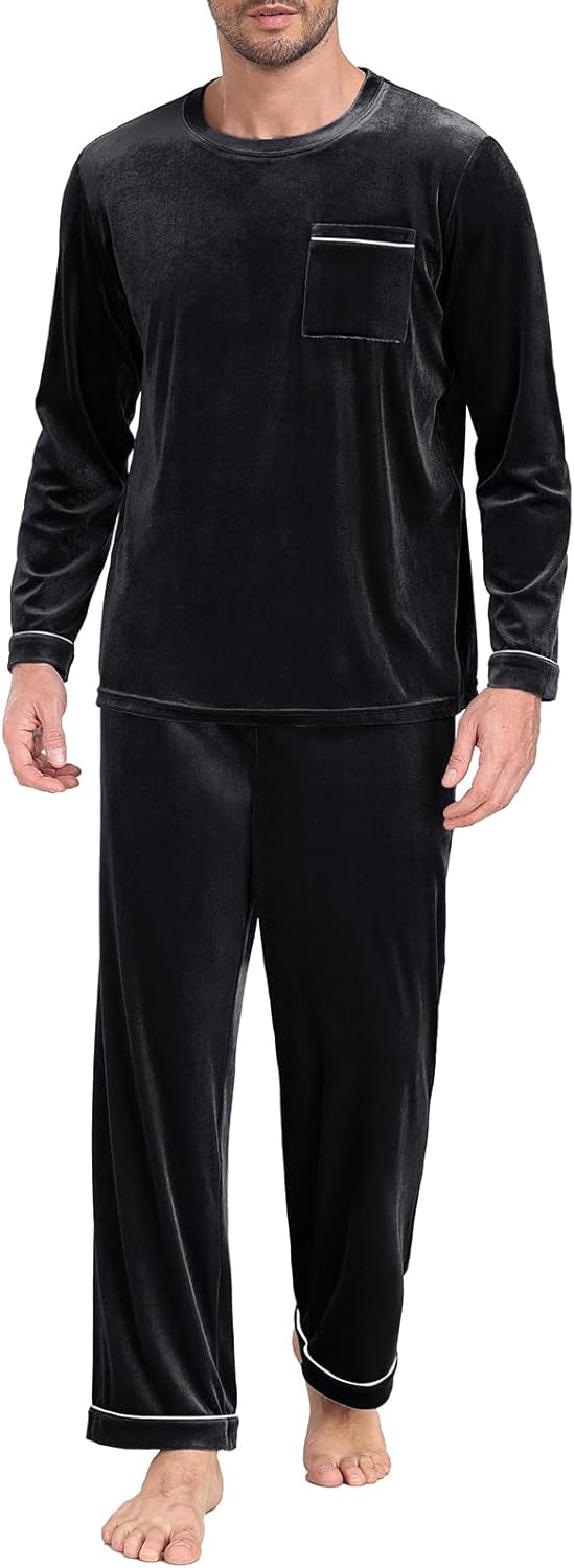 PrinStory Men's Pajama Set Sleepwear Pjs Long Sleeve Crewneck Shirts and Bottoms Soft Comfy Sleep Sets - Image 2