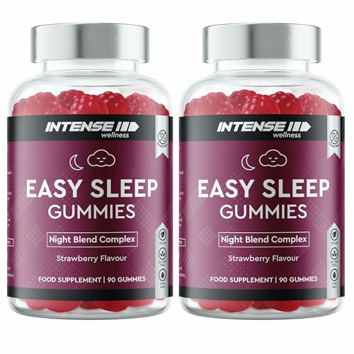 INTENSE Wellness Easy Sleep Gummies for Adults Magnesium Glycinate 100mg + Valerian Root Ashwagandha & Lemon Balm Sugar-Free Vegan Night-Time Gummies Strawberry 90x2 Count (Set of 2)