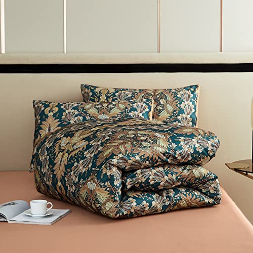 Jemiipee Teal Duvet Cover Set Vintage Floral Pattern Luxurious Queen Size Soft Bed Bedding Sets Shabby Chic Print Paisley Comforter Covers With Zipper Closure And Pillowcases #TOP6