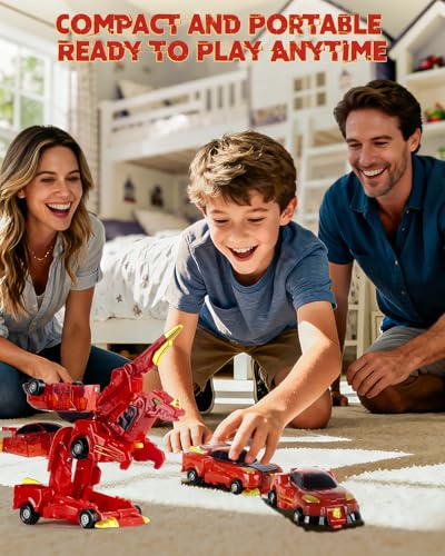 Image of Collision Transforming Dinosaur Car Toys, 2 in 1 Magnetic Car Transform into Dinosaur Toys, Dino Robot Toy, Deformation Car Birthday Easter Party Gifts for Kids Boys Girls, Red