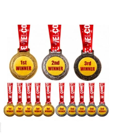 Pack of 12 Winner Medals with Ribbon – 4 Gold 1st Winner + 4 Silver 2nd Winner + 4 Bronze 3rd Winner | Metal Award Medals with Tricolor Neck Ribbon | Sports, Schoo (Medal_2-12)-picture-12
