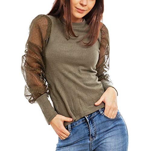 Toocool - Maglione Donna Pullover Maniche Sbuffo Palloncino velate Pois JL-26181 [Taglia Unica,Verde]