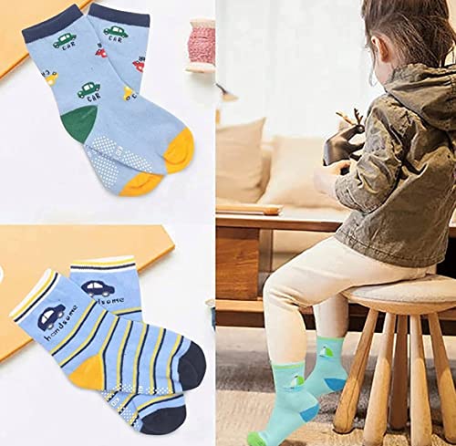Image of Organic Cotton Ankle Length Anti Slip Socks For Baby With Grip 0-36 Months-Cartoon, Multicolored