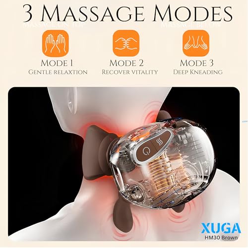 Image of XUGA HM030 Bionic Heated Massager, Wireless Portable Shiatsu Neck and Back Massager, 3 Custom Modes, 4D Kneading Massage, Simulated Human Hand Design for Pain Relief and Muscle Relax (Brown)
