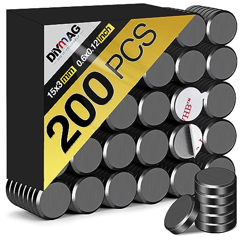 DIYMAG 200Pcs Small Rare Earth Magnets for Crafts, Round Disc Magnetic with Adhesive Backing Strong Ceramic Magnet for Refrigerator Craft Hobbies Science Projects School Notice Boards