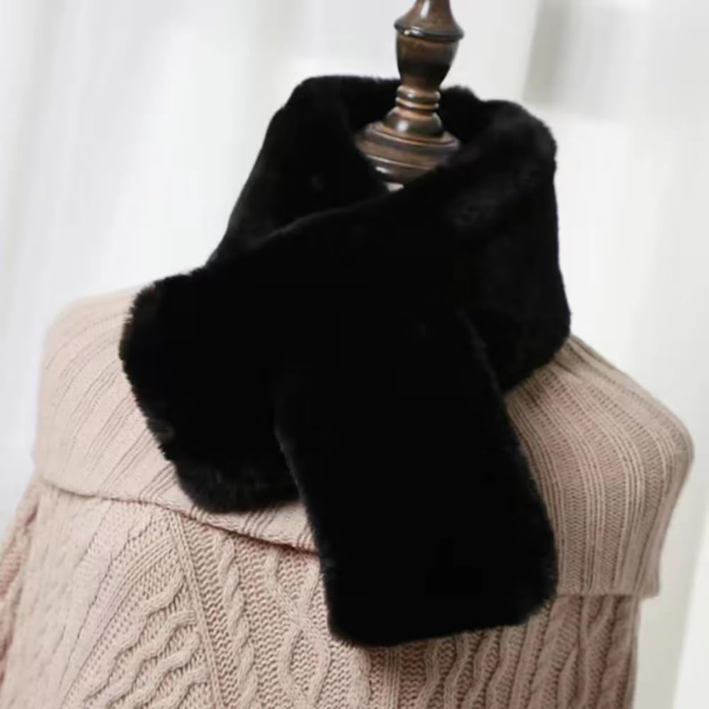 Winter Warm Scarf Solid Color Plush Scarf Fluffy Faux Fur Scarf Soft Fuzzy Neck Scarf Cross Neck Warmer Gray