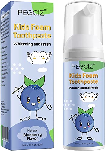 Kids Foam Toothpaste with Low Fluoride,Toddler Anti-Cavity Foaming Toothpaste for U Shaped Toothbrush Electric Toothbrush for Children Kids Ages 3 Plus,60ml(2.11 fl oz) (Light Blueberry)