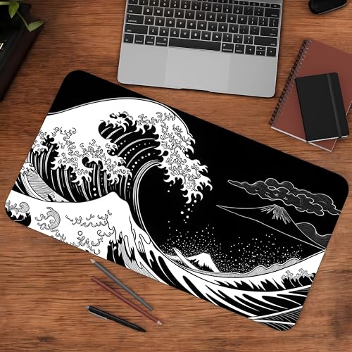 Image of Kuro Tsunami Premium Desk Mat | Anti-Skid | Anti-Slip | 90 * 42 cm | Laptop Mat for Work from Home /Office /Gaming- Extended Mouse pad and Keyboard Desk mat
